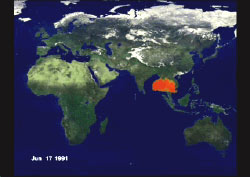 Mt. Pinatubo eruption shows ozone and aerosol release