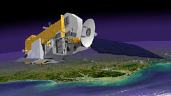 Aura satellite - artist's conception of it flying over the globe.