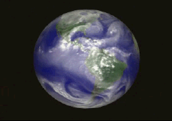 This GOES satellite animations shows water vapor moving around the Earth.