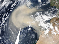 A massive sandstorm blowing off the northwest African desert has blanketed hundreds of thousands of square miles of the eastern Atlantic Ocean with a dense cloud of Saharan sand.