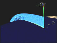 Still from animation showing how the laser passes through the atmosphere, reflected light back to the satellite can provide a wealth of information. 