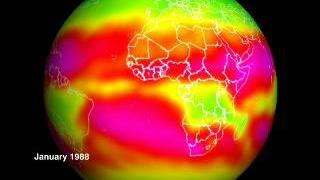 Outgoing longwave radiation for 1998 on a rotating globe, as measured by ERBE