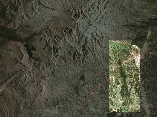 SIR-C instrument showing Pinatubo before the eruption.  An area is highlighted to show before and after results.