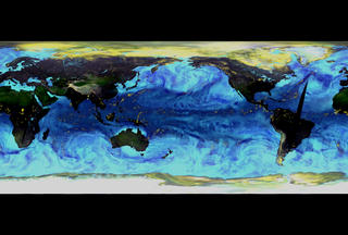 true color image of a flat map of the Earth