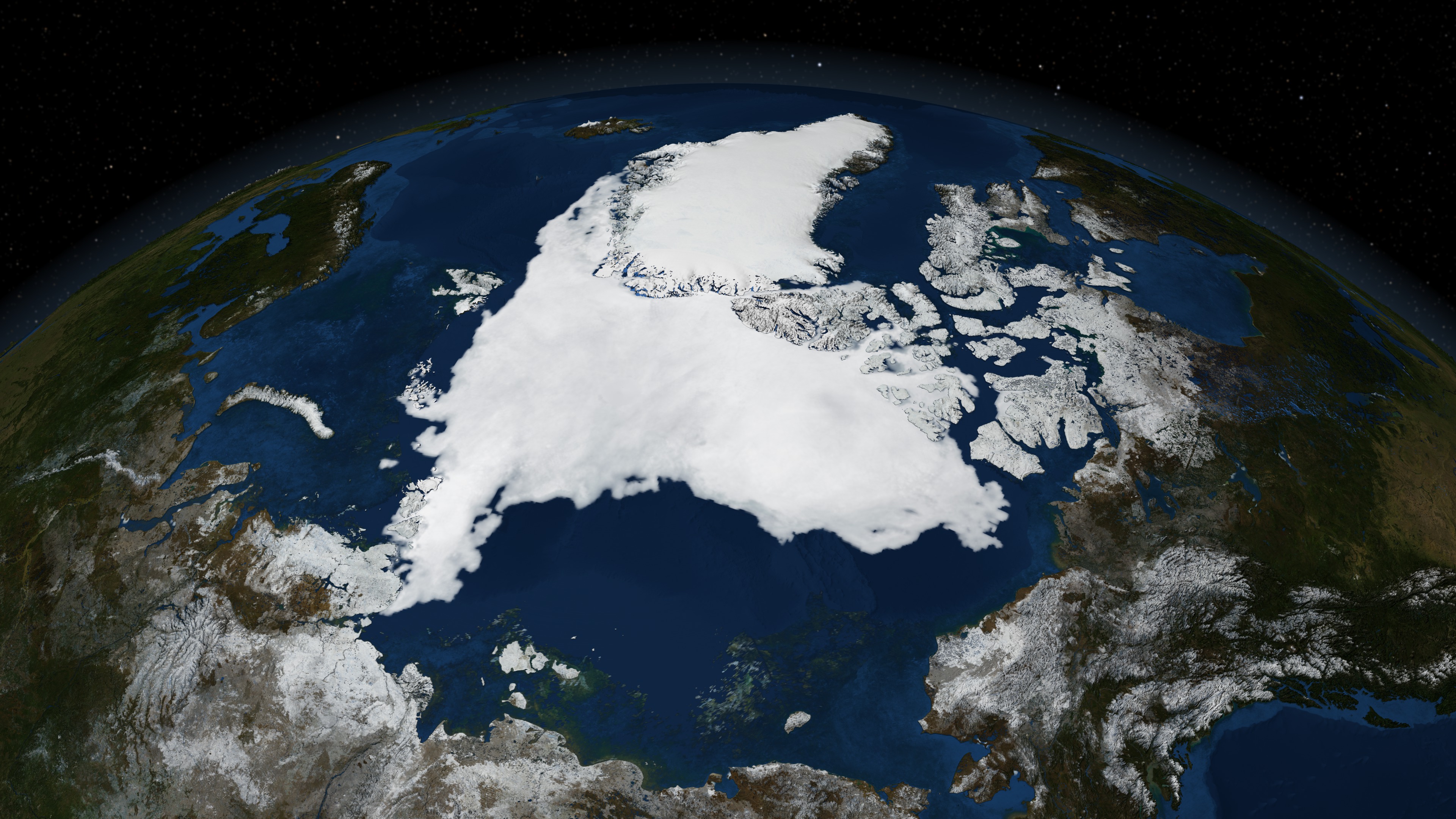This image shows the minimum sea ice extent that occurred on September 14, 2007.