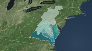 Chesapeake Bay Flyover and Watershed Region animation, without city and river labels