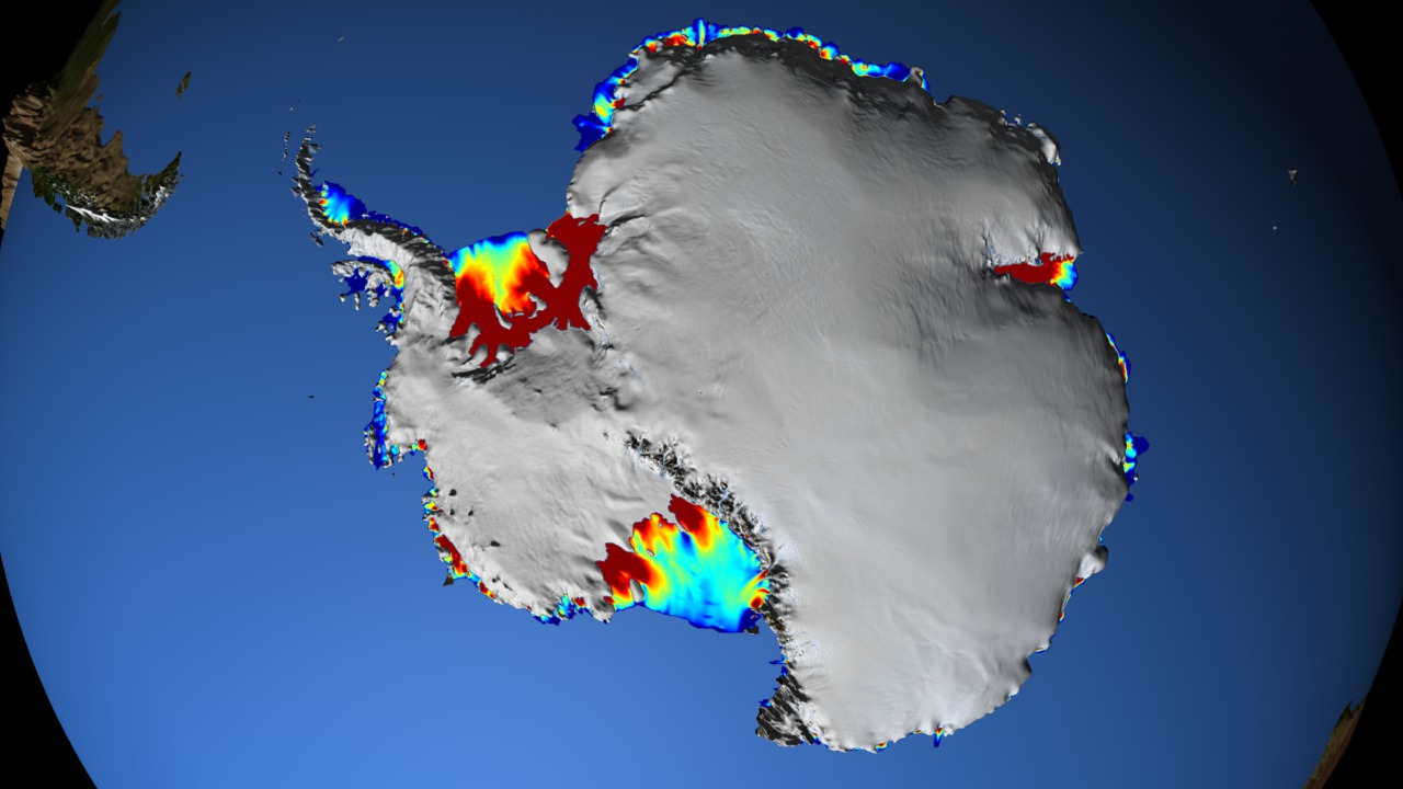 Animation of circulation around ice shelves of Antarctica.