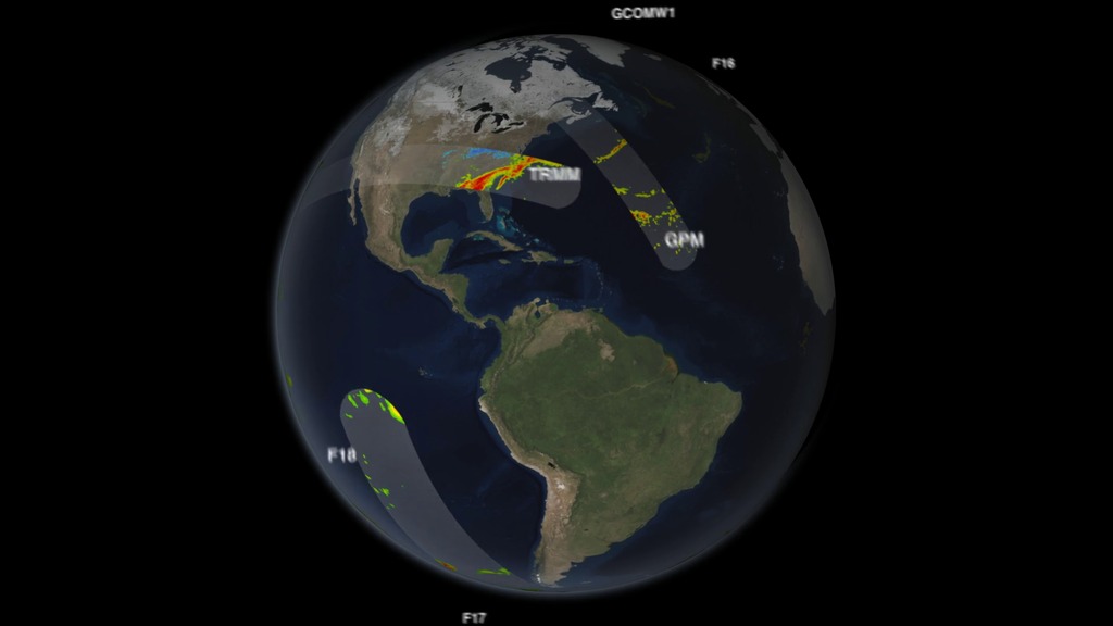 This animation shows rain data collected by the GPM Core Observatory and the partner satellites currently in orbit on March 17, 2014. The end of the animation focuses in on a storm system that moved over the eastern United States, showing GPM Microwave Imager data of rain and snow rates. This is the first time a single satellite has collected simultaneous data on rain and snow for a single storm.