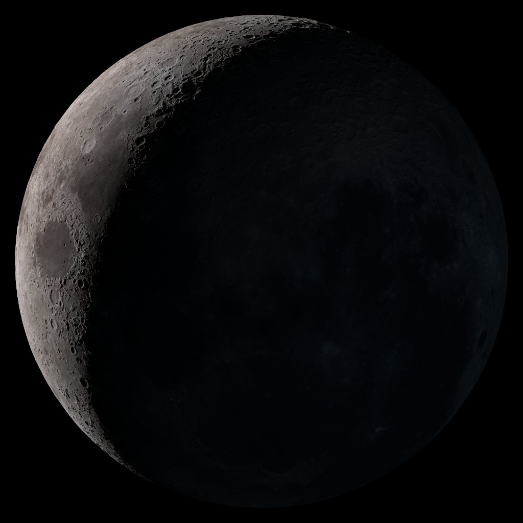 Waxing crescent. Visible toward the northwest in early evening.