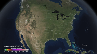 Animation showing accumulated precipitation over the United States from August 4, 2014 through August 10, 2014.