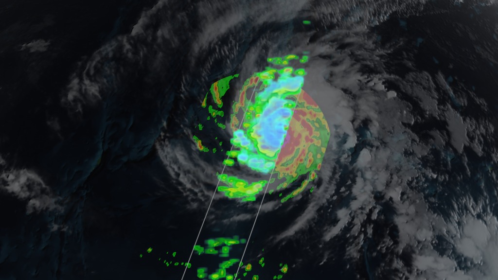 Visualization depicting Typhoon Maysak in the Southwest Pacific region as observed by the Global Precipitation Measurement (GPM) Core Satellite on March 30th, 2015.  GPM/GMI precipitation rates are displayed as the camera moves in on the storm. A slicing plane moves across the volume to display precipitation rates throughout the structure of the storm.  Shades of green to red represent liquid precipitation extending down to the ground. This video is also available on our YouTube channel.