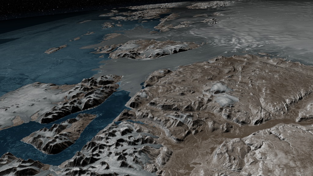 How did we tile Greenland? Visualizer: Cindy StarrSummary:We work with many Earth science datasets in different geographic projections that must be accurately positioned on a globe. We developed an IDL routine that automatically extracts the coordinate and projection information from geotif images. For each image, this routine writes out a Renderman Shading Language #include file passing the correct parameters to a projection routine that positions the related texture tile. The projection routine is a C++ Renderman plugin that computes the projection calculations in double precision.For complete transcript, click here.For more details and to download other media formats, click here.