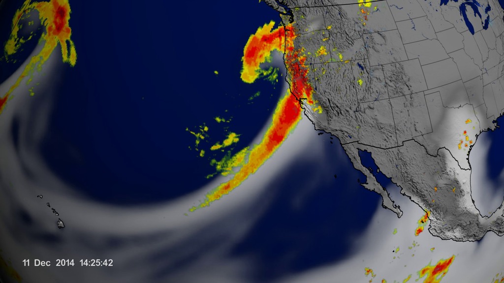 An atmospheric river occured between 9th and 12th of Dec. 2014 over the Pacific Ocean and Southwest US.  