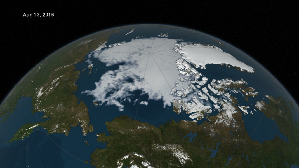 An animation of the Arctic sea ice from March to August 2016