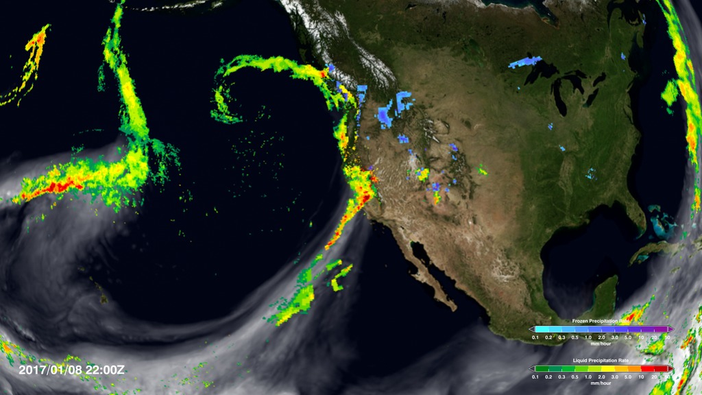 This visualization combines precipitation data from the Global Precipitation Measurement (GPM) mission's Integrated Multi-satellitE Retrievals (IMERG) and water vapor data from Goddard Earth Observing System Model (GEOS) . Together, they allow scientists to study atmospheric rivers and the heavy precipitation they bring to California.This video is also available on our YouTube channel.