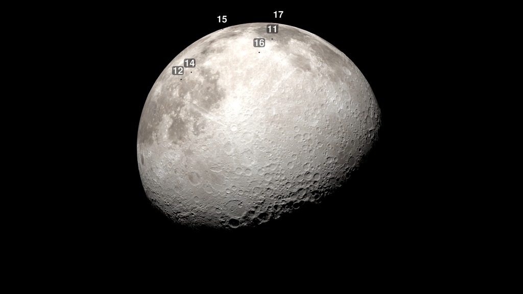 Beginning on the near side of the Moon, with the Apollo sites marked, the view quickly moves to the South Pole and zooms in to show the changing illumination conditions there for an entire year.