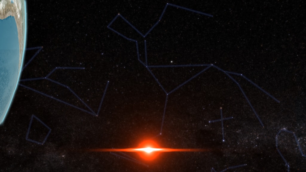 This animation shows where Proxima Centauri B can be located in the Southern sky. It starts with a view of Earth and the camera moves to a view of the Southern sky, revealing the star constellations. Proxima Centauri is then highlighted and we quickly fly to it. Eventually, the planet unwraps into a flat plane showing a potential planetary surface without clouds.
