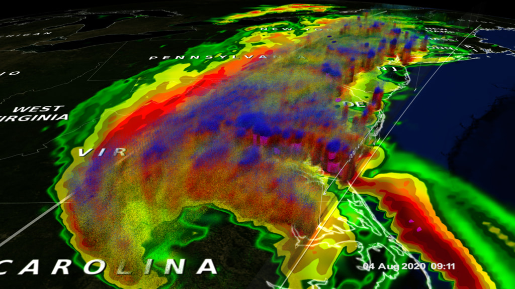 This data visualization shows Tropical Storm Isaias stretching across the United States East Coast on the morning of August 4th, 2020. This storm system caused major flooding and damage up and down the entire eastern seaboard.This video is also available on our YouTube channel.