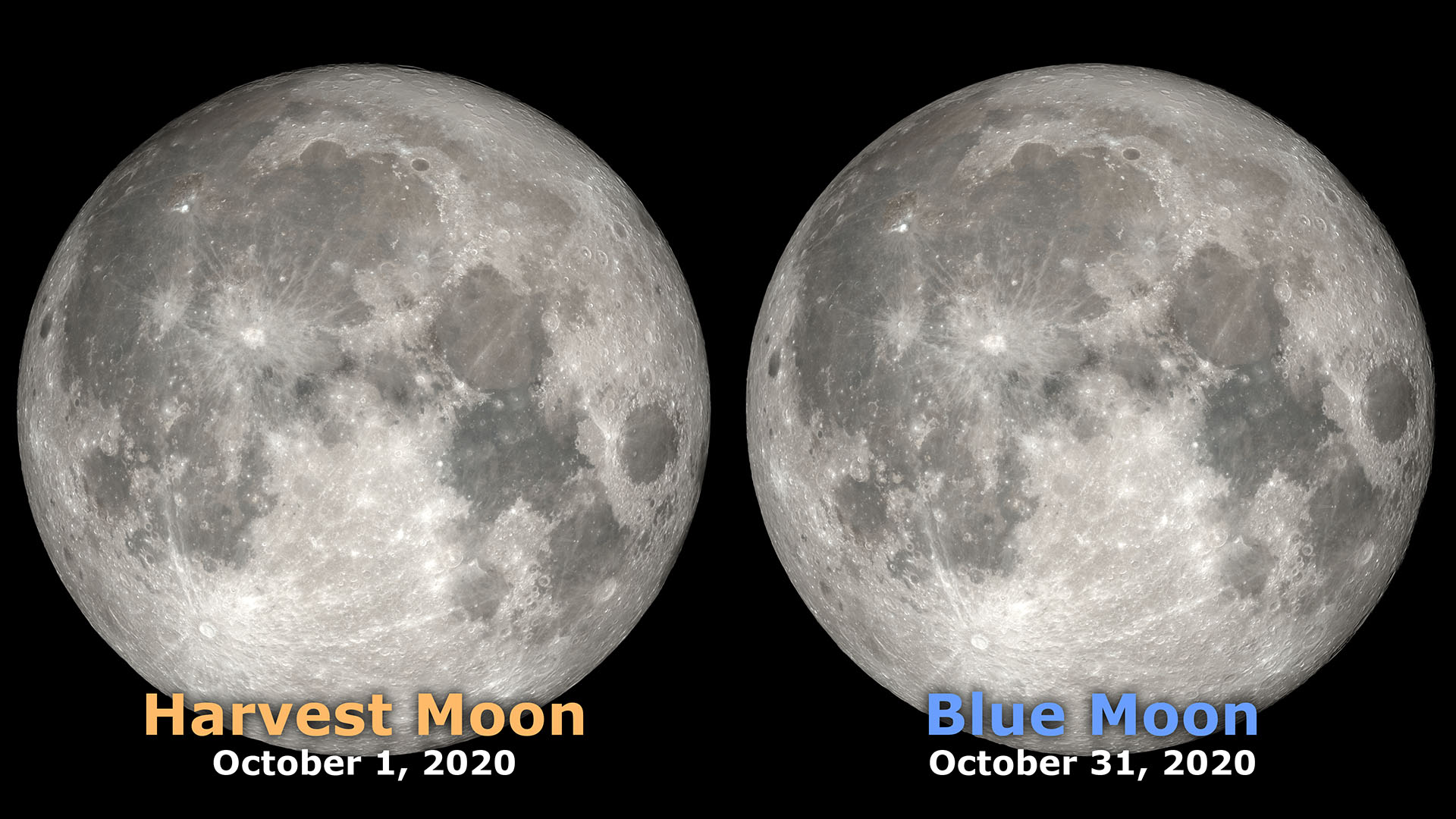 A still image of the two Full Moons in October of 2020, with labels.
