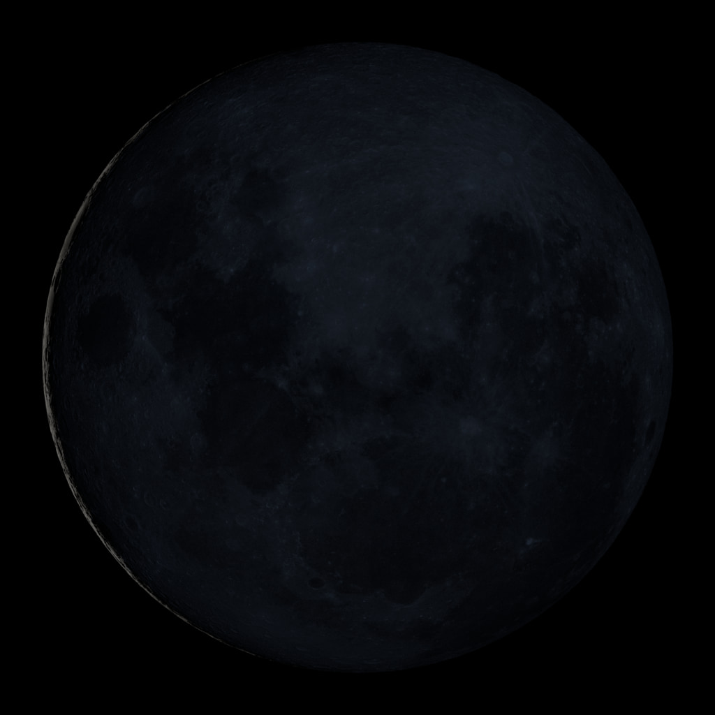 New Moon. By the modern definition, New Moon occurs when the Moon and Sun are at the same geocentric ecliptic longitude. The part of the Moon facing us is completely in shadow then. Pictured here is the traditional New Moon, the earliest visible waxing crescent, which signals the start of a new month in many lunar and lunisolar calendars.