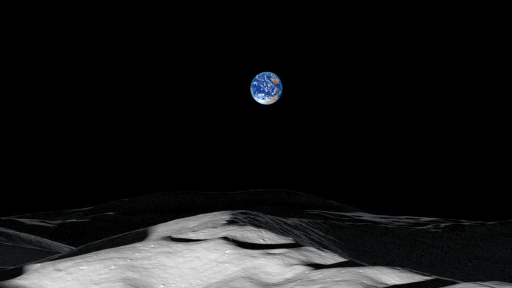 An animated view of the Sun and the Earth as seen from the Moon's South Pole, without music or narration.