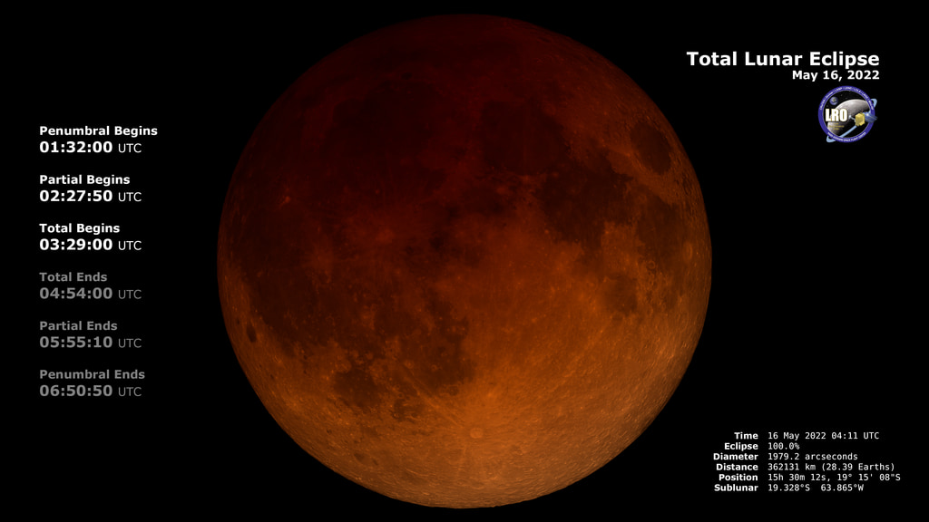 Preview Image for May 15-16, 2022 Total Lunar Eclipse: Telescopic View