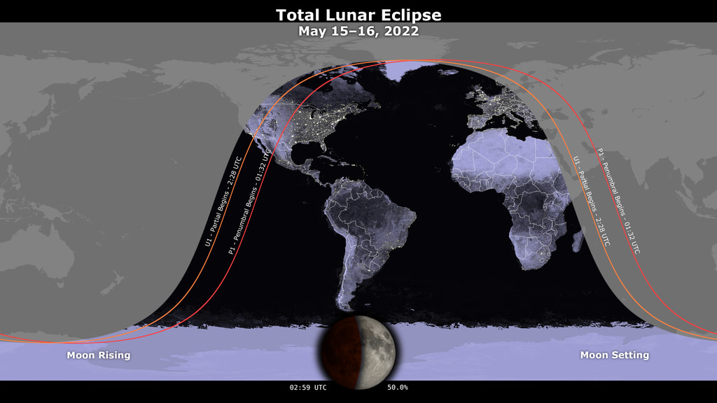 Preview Image for May 15-16, 2022 Total Lunar Eclipse: Visibility Map