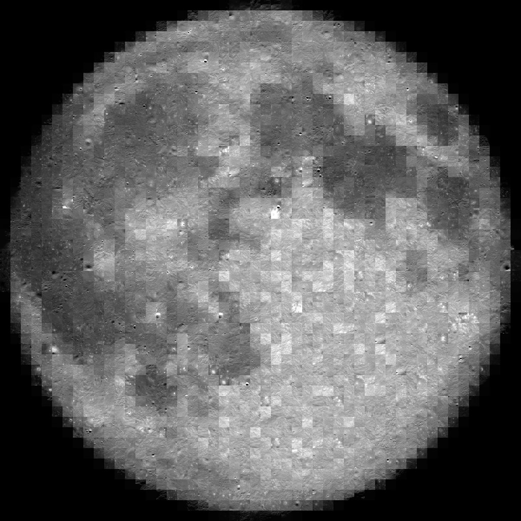 A photomosaic of the full Moon comprising 1,231 images taken by LRO's Narrow Angle Camera.
