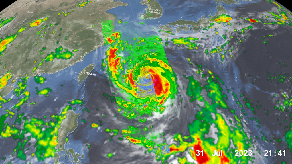 Typhoon Khanun on July 31, 2023 at 21:41Z on it's approach to Japan.