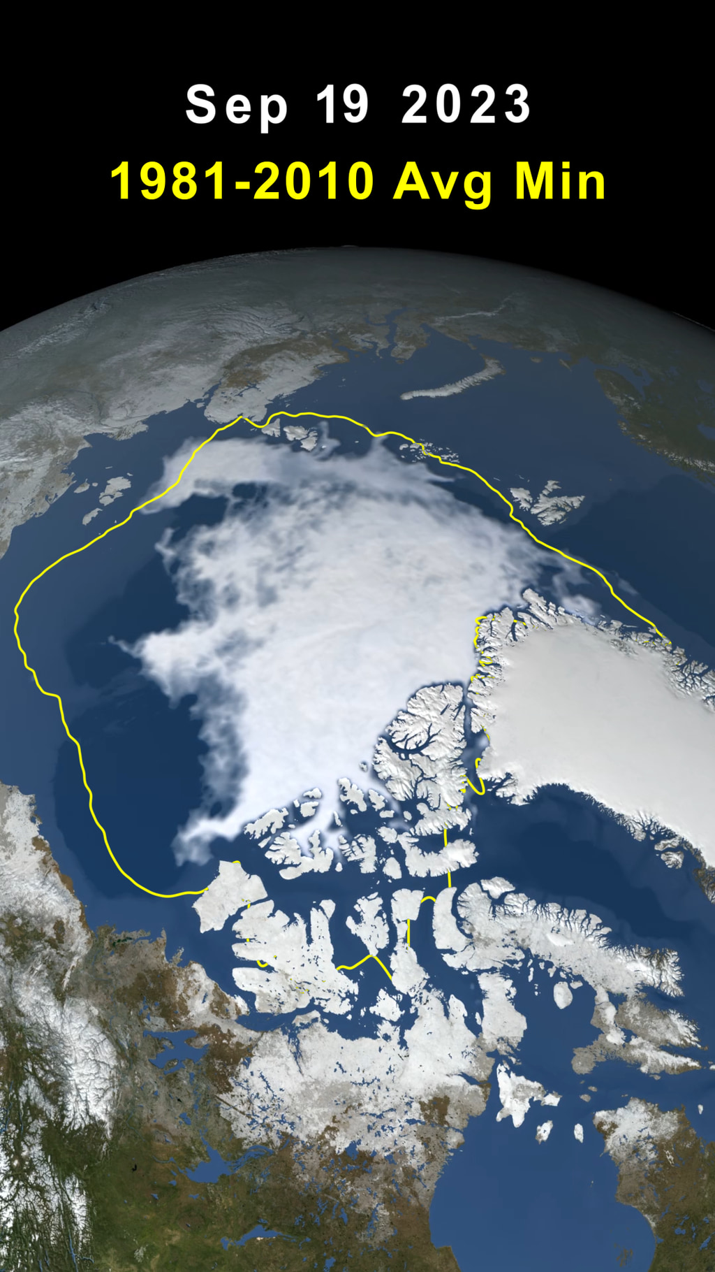 Animation of Arctic sea ice maximum extent, March 6 2023, to its minimum, September 19, 2023, mobile format