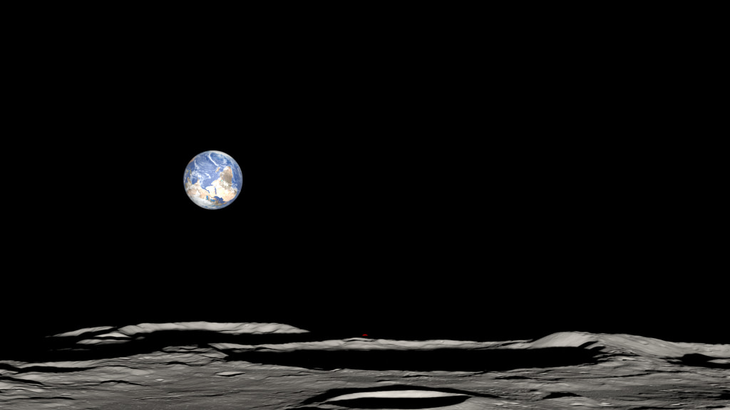 An animated view of the Earth and Sun as seen from near the Moon's South Pole.