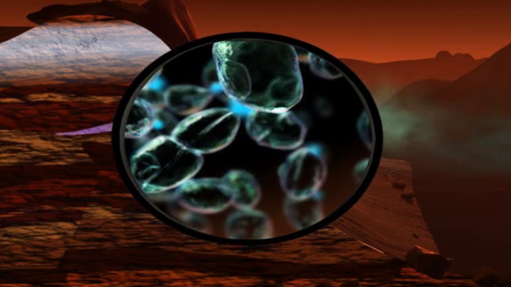 Conceptual animation depicting how biological organisms (shown as oval-shaped translucent structures) living beneath the surface of Mars may have produced methane (shown as blue spheres).