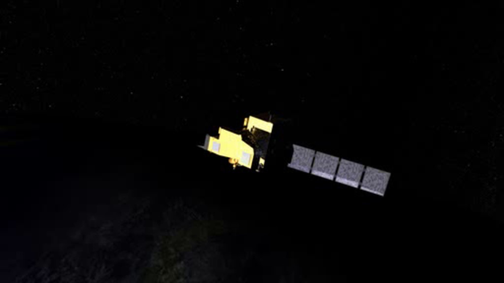 An artist's depiction of the Landsat 7 spacecraft in orbit around the Earth. Beauty Pass 1.