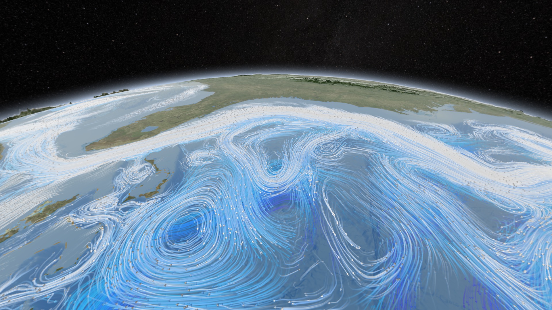Ocean currents of the Gulf Stream.