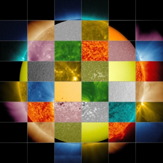 This collage of solar images from NASA's Solar Dynamics Observatory (SDO) shows how observations of the sun in different wavelengths helps highlight different aspects of the sun's surface and atmosphere. (The collage also includes images from other SDO instruments that display magnetic and Doppler information.)For the 52MB Photoshop file click here.