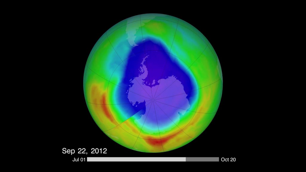 Daily ozone hole images from Jul 1, 2012 - Oct. 19, 2012. The ozone hole max is on Sept. 22nd.
