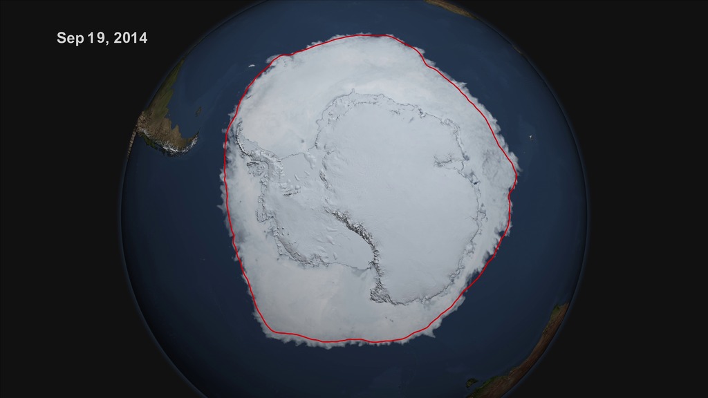 LEAD: Antarctic sea ice grows to new record. 1. The donut of floating sea ice surrounding Antarctica froze to a new record of nearly 7.8 million  square miles. 2. Scientists suspect changing global winds around Antarctica and the ozone hole are the primary causes.3. Most of this southern sea ice melts each summer.TAG: Since 1980, the Antarctic has gained about 7 thousand square miles of ice each winter,   while  the Arctic has lost nearly 3 times that amount.