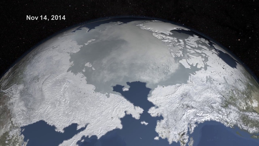 This short video shows the bulk of the Arctic sea ice freeze cycle from October through this year’s apparent winter maximum on Feb. 25th.
