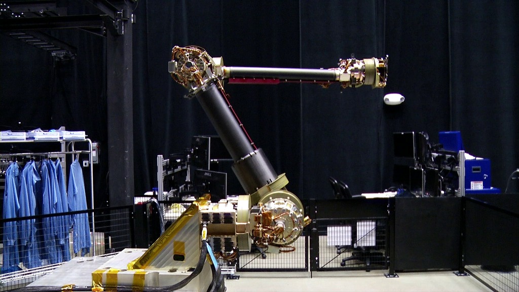 Robotic Servicing ArmNASA is developing a 2-meter class, seven-degree-of-freedom robotic arm for Restore-L. Here, an early development unit is shown. This working, ground-based version helps NASA hone, refine and evaluate the design.