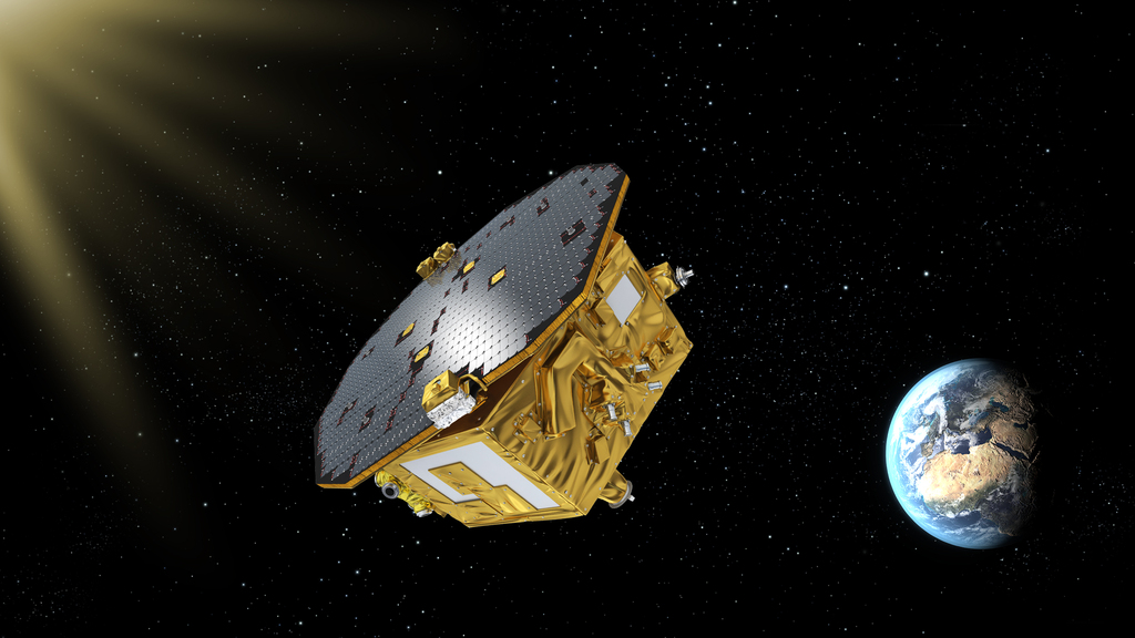 An artist's rendering of LISA Pathfinder on its way to Earth-sun L1. Credit: ESA/C. Carreau