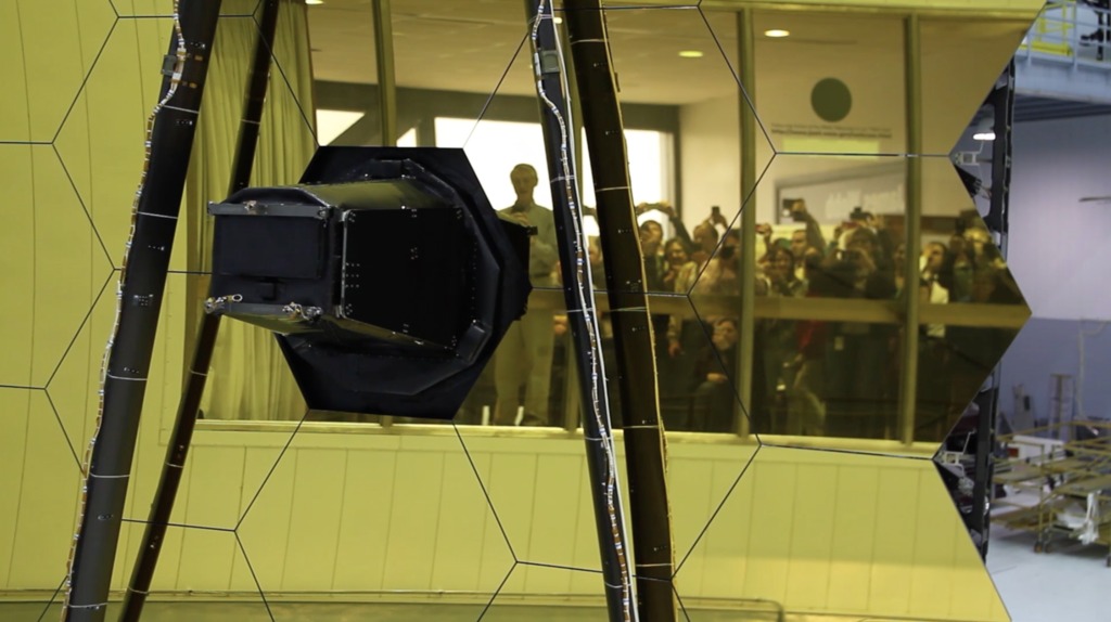 Reflections on NASA's James Webb Space Telescope's gold-coated mirrors