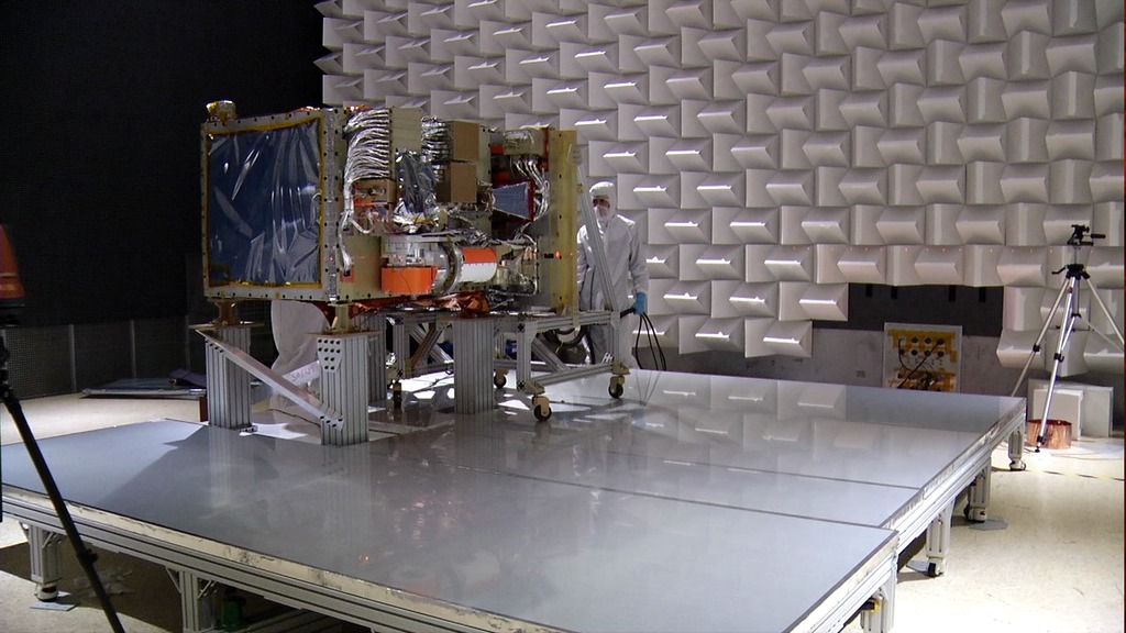 Time-lapse of the NICER payload's first deployment, using a gravity-mitigation system, during electromagnetic testing on Dec. 30, 2015, at NASA's Goddard Space Flight Center. 
