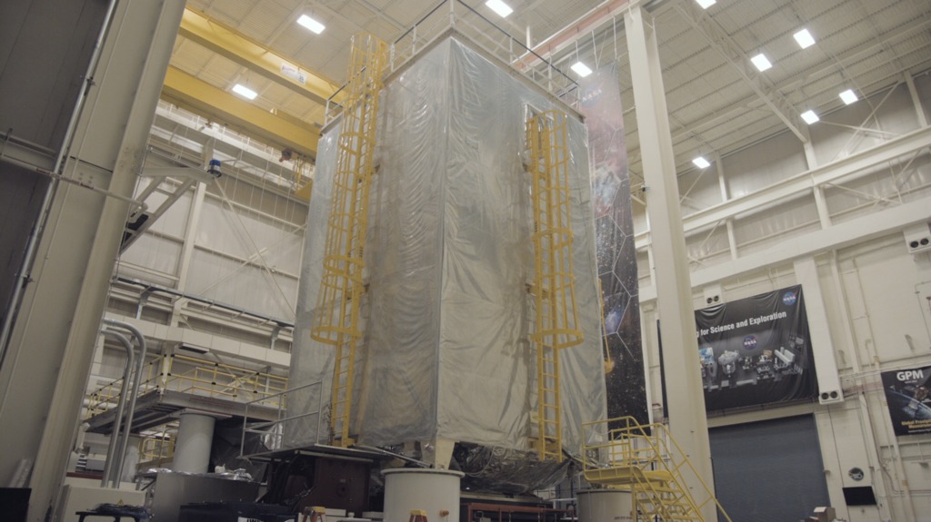 Engineers at Goddard Space Flight Center move the Webb Telescope out of the cleanroom and onto the vibration facility.  Sine vibration tests are then conducted on the telescope to demonstrate that the hardware is safe to launch.  