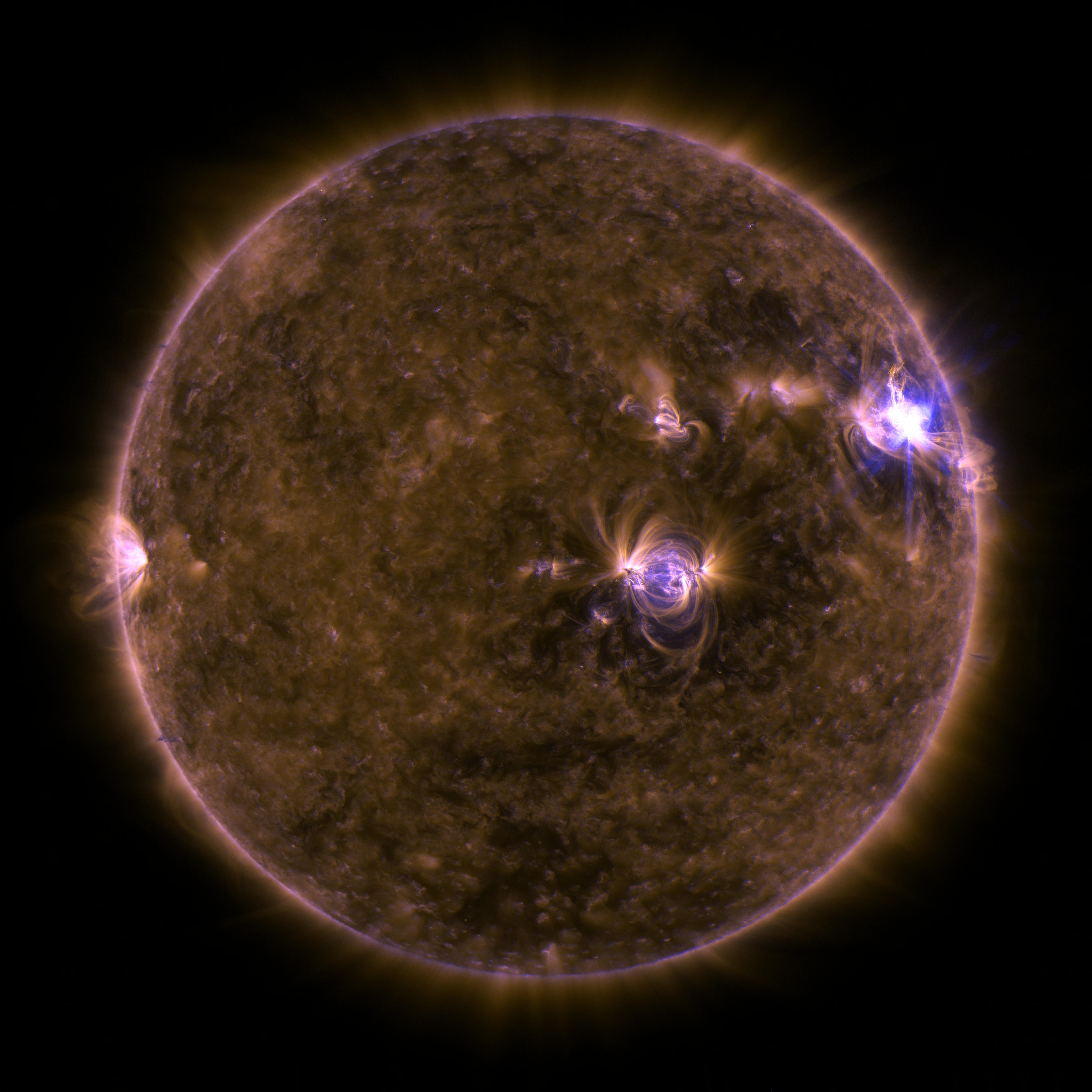 Image of M5.3 solar flare on April 2, 2017 as seen by NASA's Solar Dynamics Observatory in a blend of 131 and 171 angstroms. Credit: NASA/SDO