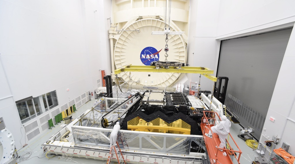Time Lapse video of the Webb Telescope optics and instrument segment being unpacked in the NASA Johnson Space Center Chamber A cleanroom.