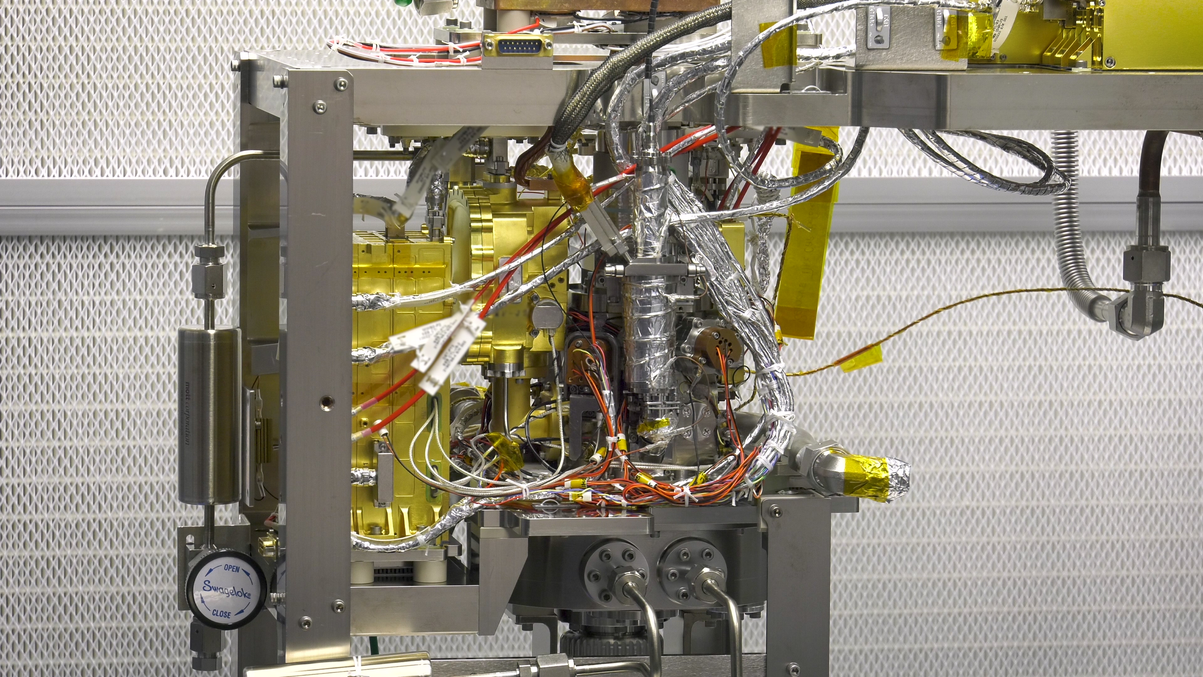 Highlight reel of the MOMA instrument during testing:00:00 - close up of the mass spectrometer subsystem00:06 - cleaning MOMA inside the Mars thermal vacuum chamber (TVAC)00:56 - preparation for electromagnetic interference (EMI) testing