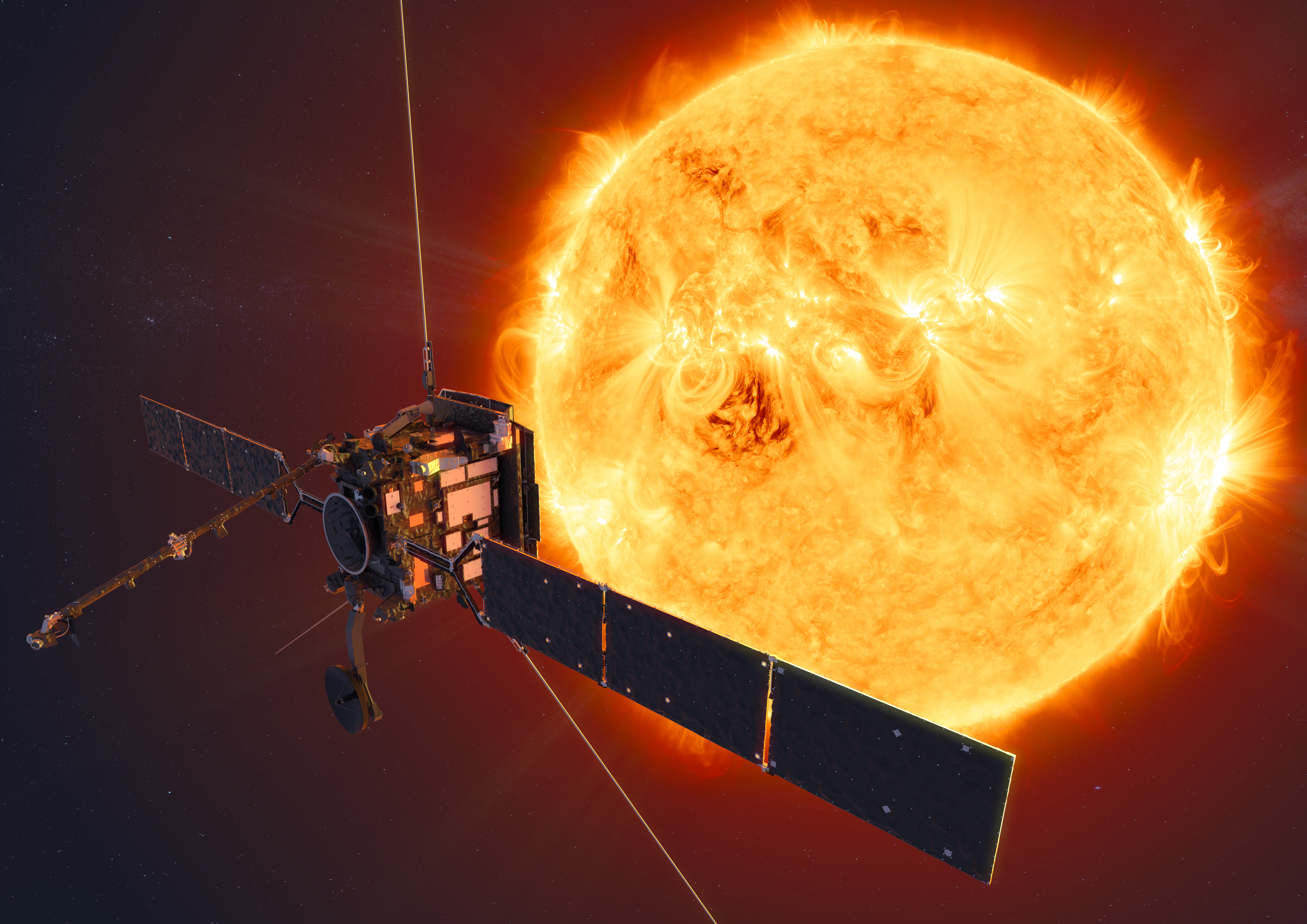 Concepto artístico de la nave espacial Solar Orbiter de la ESA. La misión Solar Orbiter de la ESA observará el Sol desde la órbita de Mercurio en su aproximación más cercana.Créditos: ESA/ATG medialab