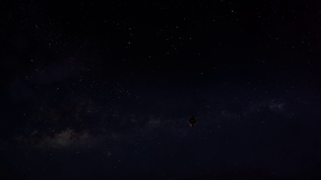 Animation of the Webb Space Telescope moving through the vastness of space.