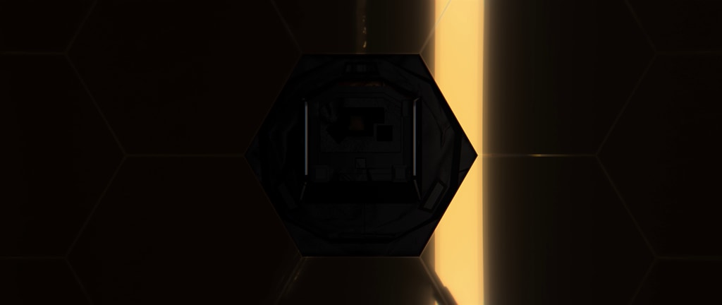 Close up animation of the Webb Telescope primary mirror with internal mirror glint.