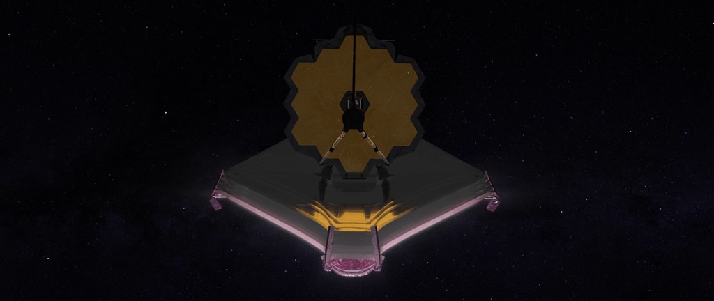 Slow reveal of the James Webb Space Telescope.  